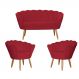Kit Namoradeira e 2 Poltronas Pétala Decorativa Veludo Vermelho - Montanaris Decor