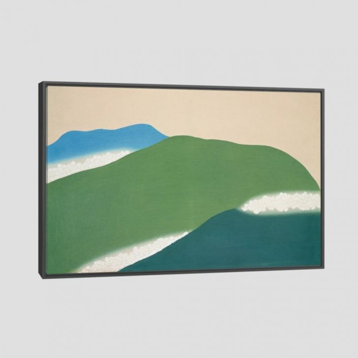 Quadro Kamisaka Montanhas Verdes Tela Moldura Preta 120X80Cm