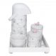 Kit Higiene Espelho Potes, Garrafa, Molhadeira e Capa Passarinho Rosa Quarto Bebê Menina