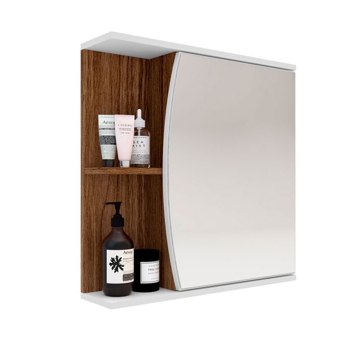 Armário Para Banheiro Moab Com Espelho 1 Pt Branco E Tannat