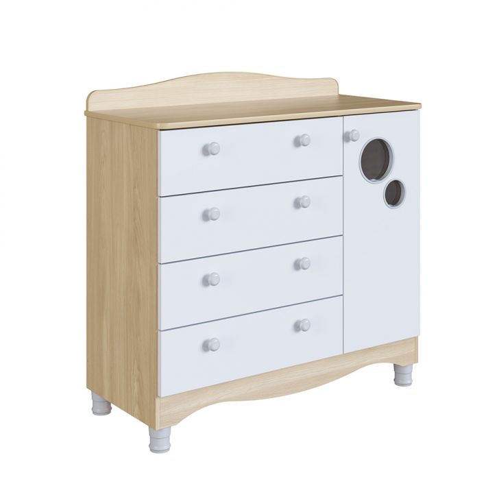 Cômoda Infantil Encanto 4 GV 1 PT Carvalho e Branca