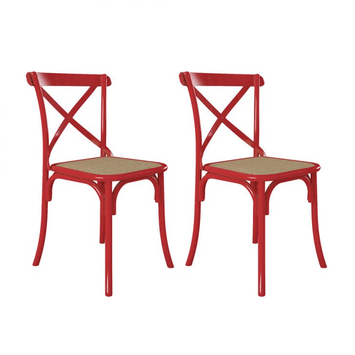 Conjunto com 2 Cadeiras Katarina Vermelho e bege