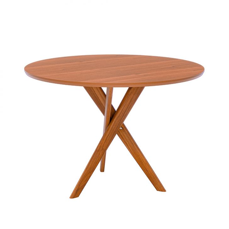 Mesa de Jantar Redonda com Tampo MDF Cacau Cinamomo e Madeira 109 cm