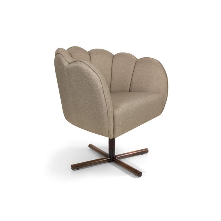 Poltrona Ariel Giratória Linho Bege E Castanho