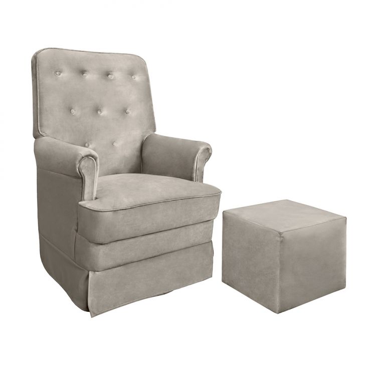 Poltrona para Amamentação Balanço com Puff Laura Veludo Cinza