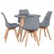 Mesa jantar cozinha redonda 80 cm + 4 cadeiras estofadas Leda Mesa preto com cadeiras cinza escuro