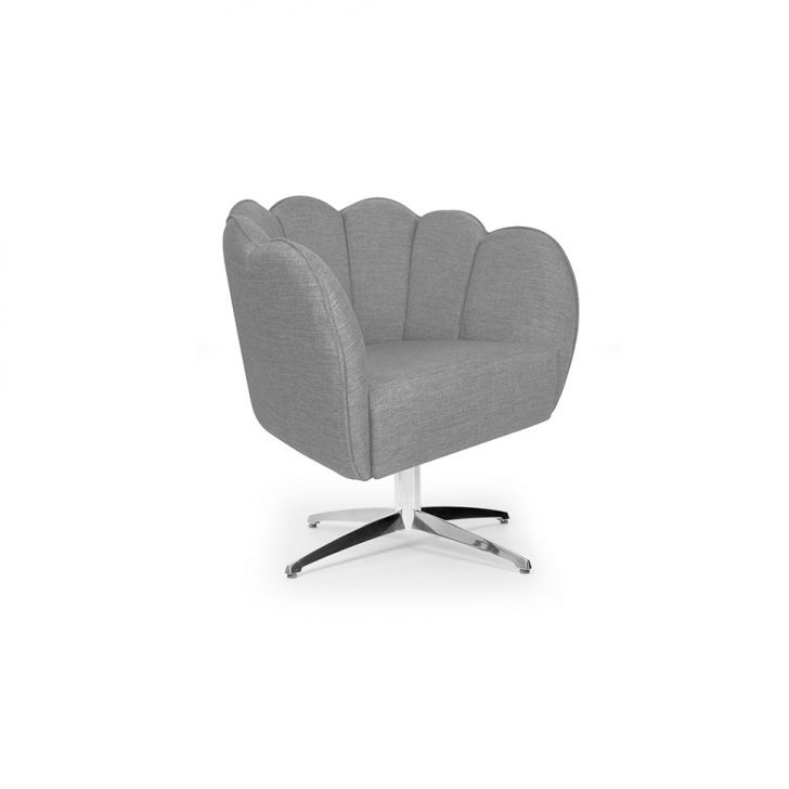 Poltrona Ariel Giratória Linho Mescla Cinza E Cromada