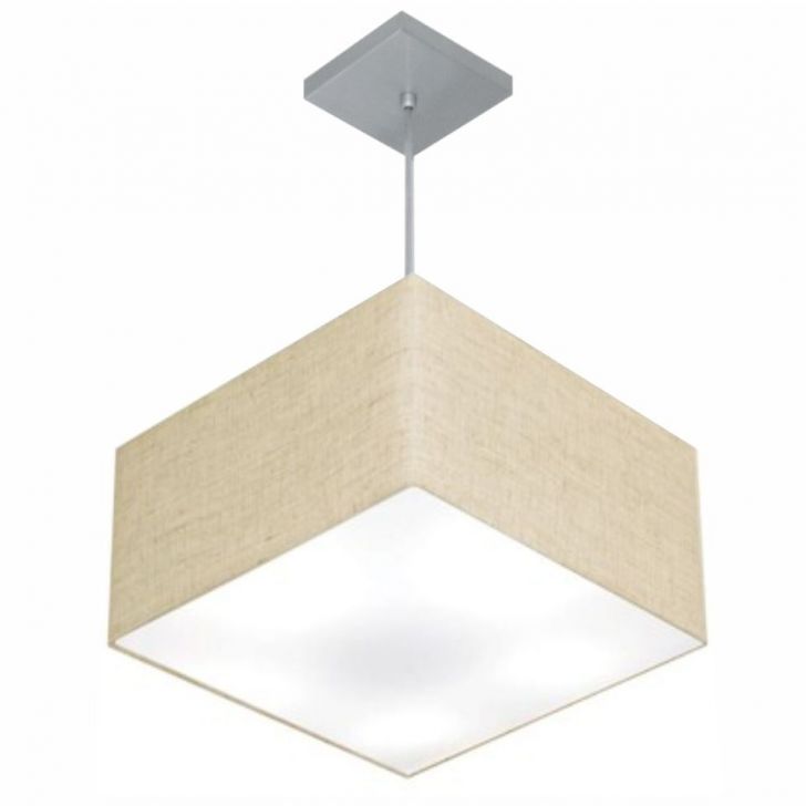 Pendente Quadrado Md-4020 Cúpula em Tecido 21/35x35cm Rústico Bege - Bivolt