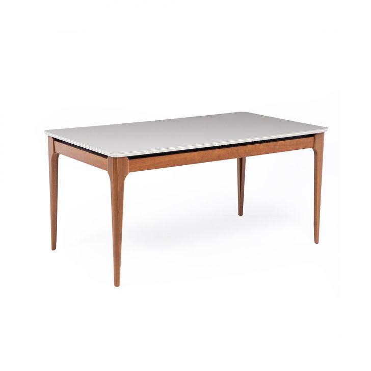 Mesa de Jantar Retangular com Tampo de Vidro Off White Addar Natural 160 cm