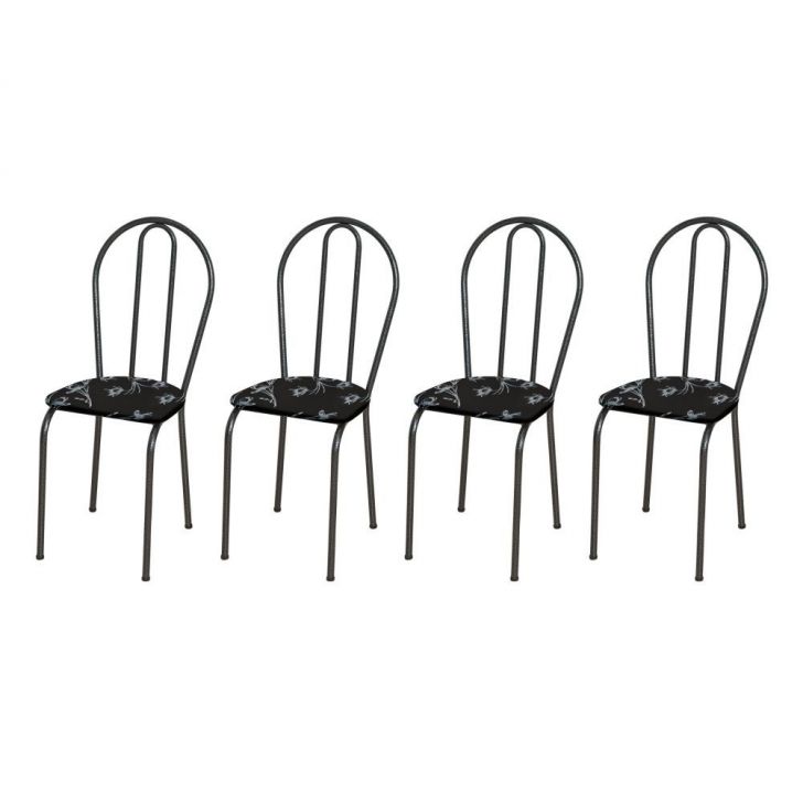 Kit 4 Cadeiras 004 Cromo Preto/Florido - Artefamol