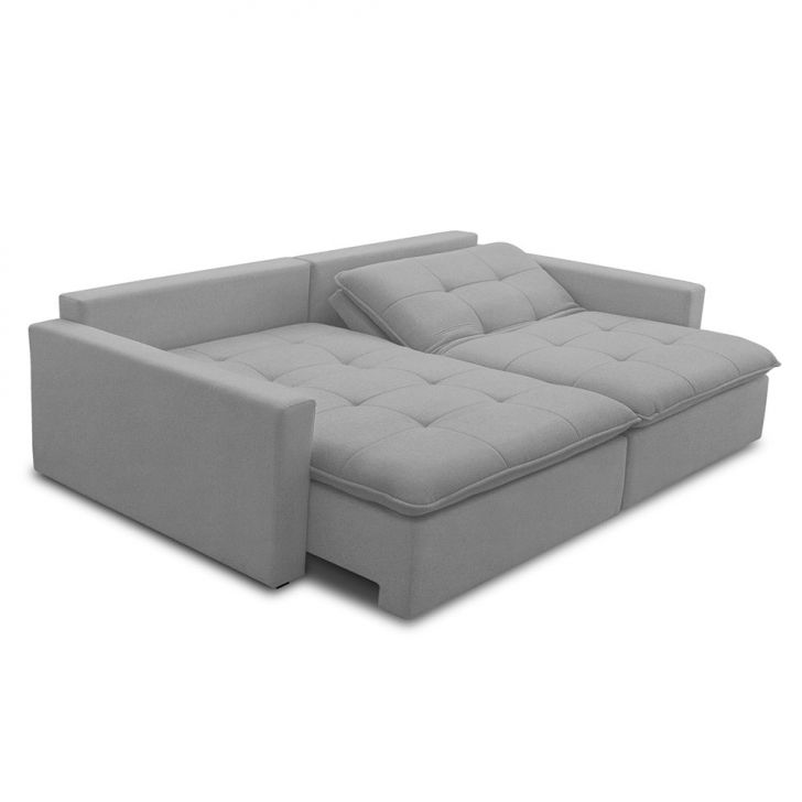 Image of Sofá 3 Lugares Retrátil Sem Caixa Capri Veludo Cinza PLA-MO895UP53ZHUMOB
