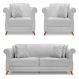 Kit 2 Poltronas e Sofá Living 2 Lugares 1,80m Vênus Linho Cinza Pés Castanho - Pallazio