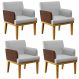 Kit 4 Poltronas Decorativa Para Sala De Estar Beatriz W01 Linho Cinza Couríssimo Marrom - Lyam Decor
