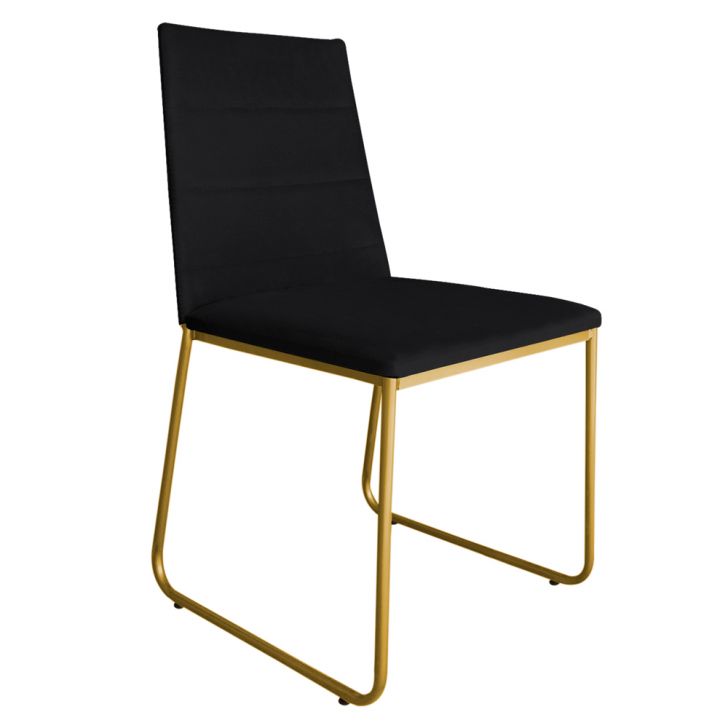 Cadeira de Jantar Estofada Lille Base Gold Veludo Preto - Montanaris Decor