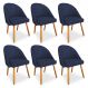 Kit 06 Cadeiras Jantar Bela Suede Azul Marinho Pés Palito Castanho - Pallazio