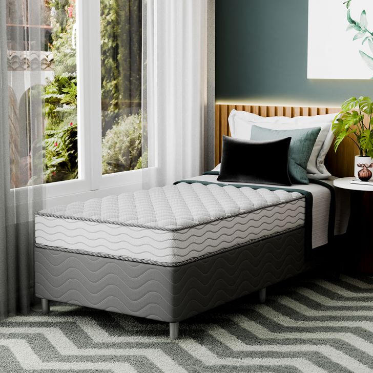 Cama Box Com Colchão Solteiro Howie Misto D33 (17x88x188) Branco E Cinza