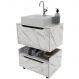 Kit Balcão e Gabinete de Banheiro com Cuba 1 Porta 1 Gaveta Mármore Branco