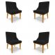 Kit 4 Cadeiras Decorativas Sala de Jantar Base Fixa de Madeira Firenze Linho Preto/Castanho G19 - Gran Belo