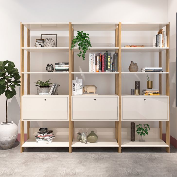 Conjunto com 3 Estantes Match 3 PT Off White e Carvalho