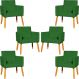 Kit 6 Poltronas Decorativas Confortáveis Para Sala Nina Suede Verde Pé Castanho - Clique E Decore
