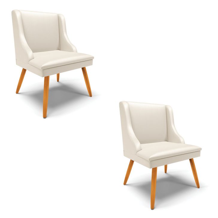 Kit 02 Cadeiras de Jantar Liz Corino Bege Pés Palito Castanho - D'Rossi