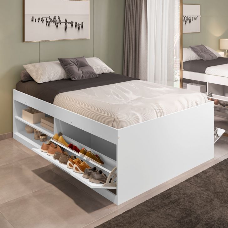 Cama Casal Box Sapateira Tien Branco