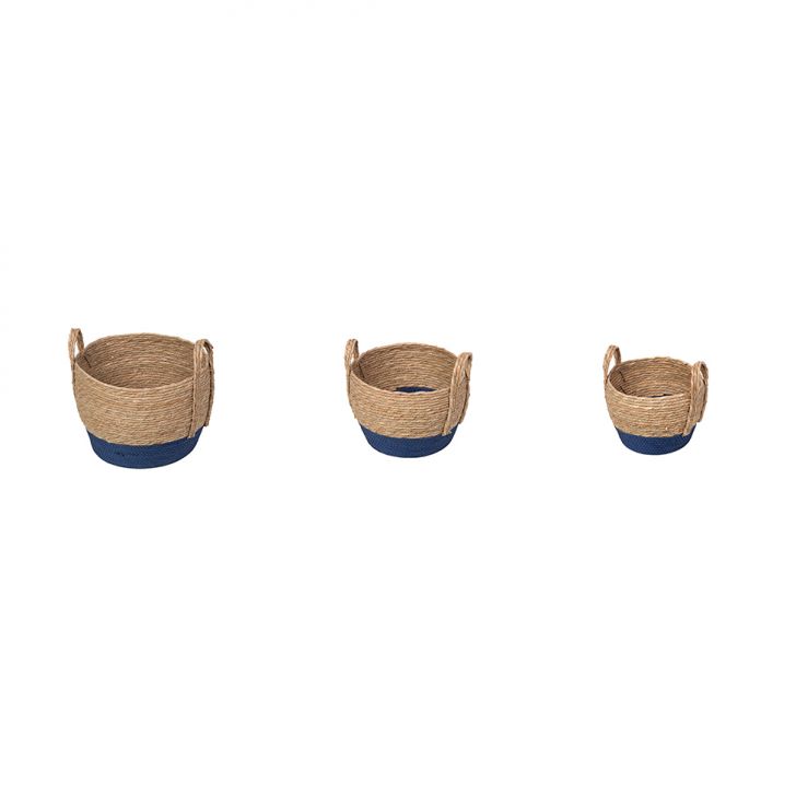 Kit Com 3 Cestos Organizadores Coconut Natural E Marinho