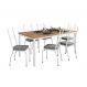 Conjunto de Mesa Retangular com Tampo de MDP Amadeirado e 6 Cadeiras Adriana I Revestimento Sintético Platina e Branco