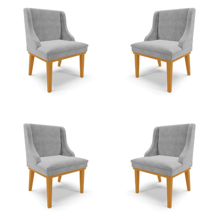 Kit 4 Cadeiras Decorativas Sala de Jantar Base Fixa de Madeira Firenze Suede Cinza/Castanho G19 - Gran Belo