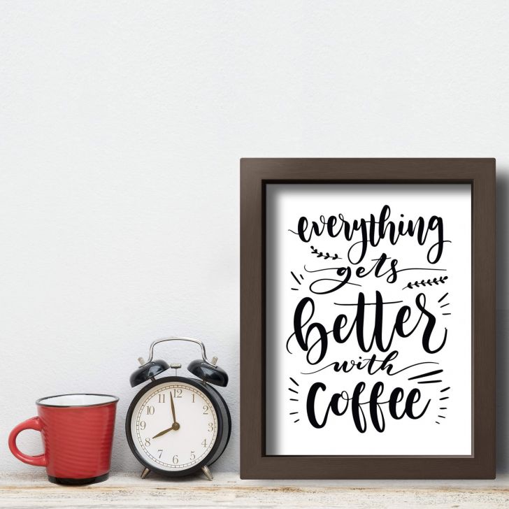 Quadro Frase Café Better With Coffee 33x43cm Moldura Marrom