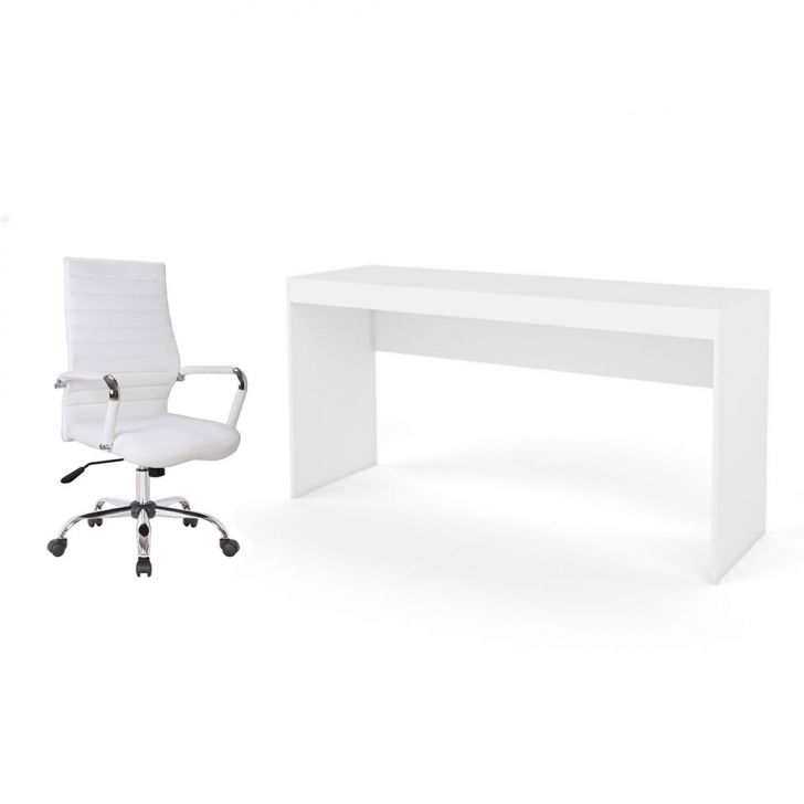 Conjunto de Mesa Marselha com Cadeira de Escritório Diretor Giratória Cleaner Branca