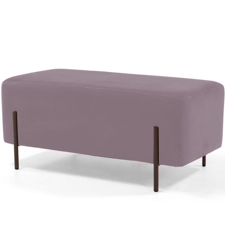 Puff Retangular Decorativo Status 90x45 D02 Pés de Aço Veludo Rosê C-305 - Lyam Decor
