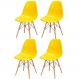 Kit 04 Cadeiras Decorativas Eiffel Charles Eames F03 Amarelo com Pés de Madeira - Lyam Decor