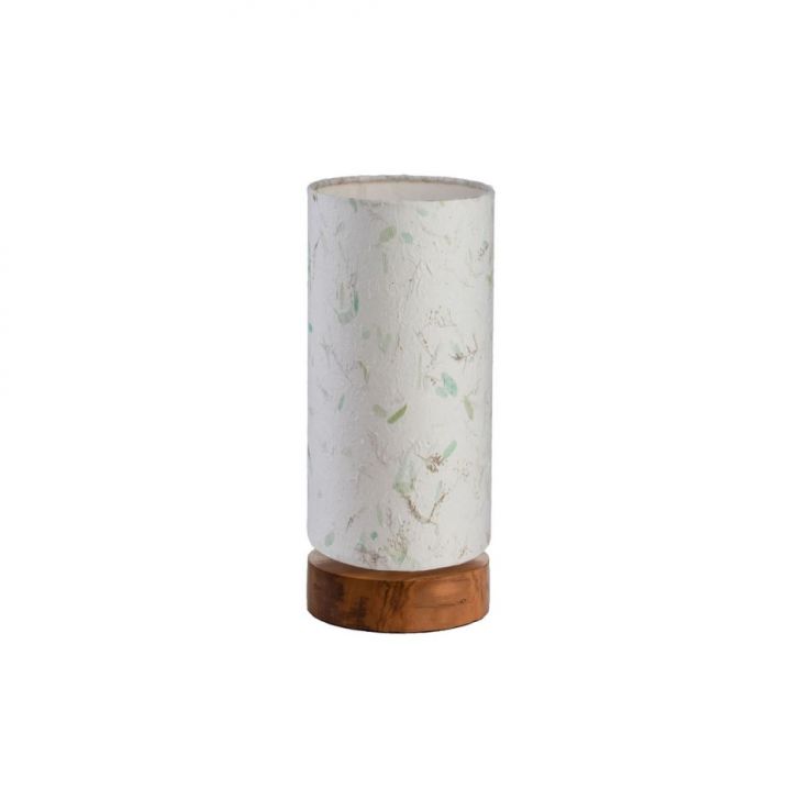 Luminária Natural Folhas Papel de Fibras Branca e Verde 34 cm