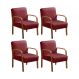 Kit C/ 4 Poltronas Decorativas Anita Braço Madeira Para Recepção - Suede Bordô