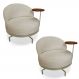 Kit 2 Poltronas Decorativa Andromeda Linho Bouclê Bege Base Giratória de Ferro - Pallazio