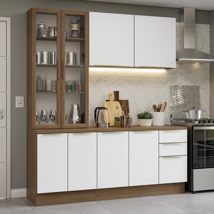Armário de Cozinha Completa 190cm Rustic/Branco Veludo Lux Madesa 02