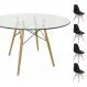 Conjunto Mesa Eames Eiffel Redonda Vidro 90cm + 4 Cadeiras Eames DSW - Preta