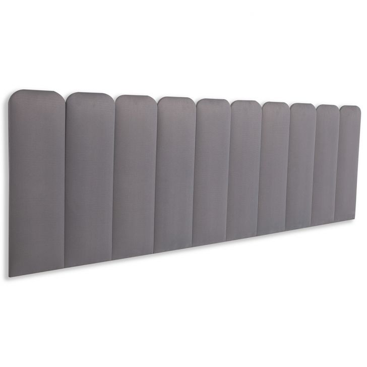 Cabeceira King Estofada Para Cama Box Kit 10 Placas Adesivas - Modelo Arredondada Suede Cinza