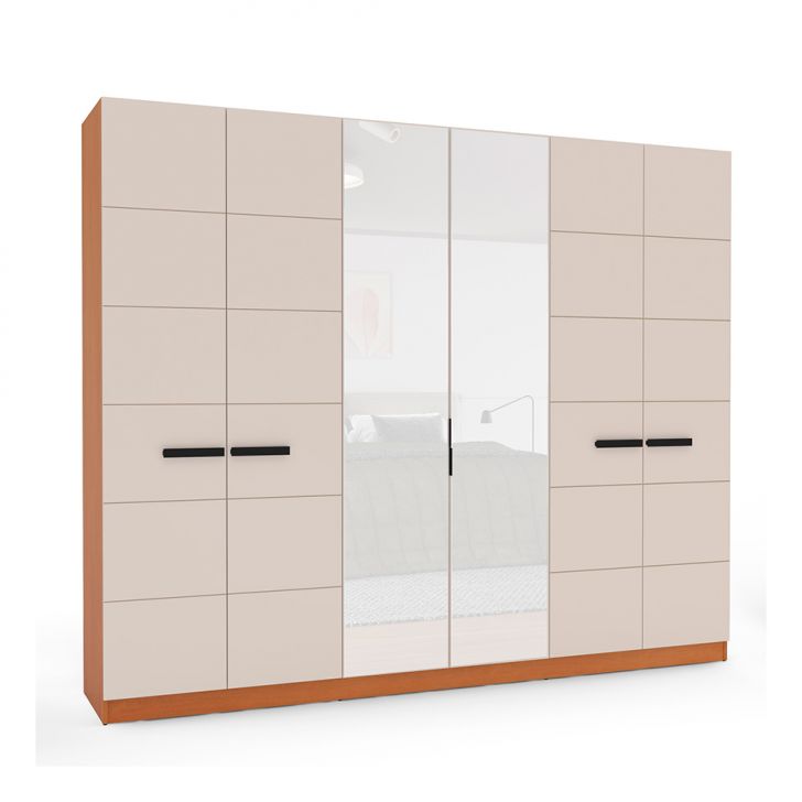 Image of Guarda-roupa Casal Com Espelho Lisboa 6 Portas 4 Gavetas Freijó E Creme PLA-MO895CL43OSUMOB