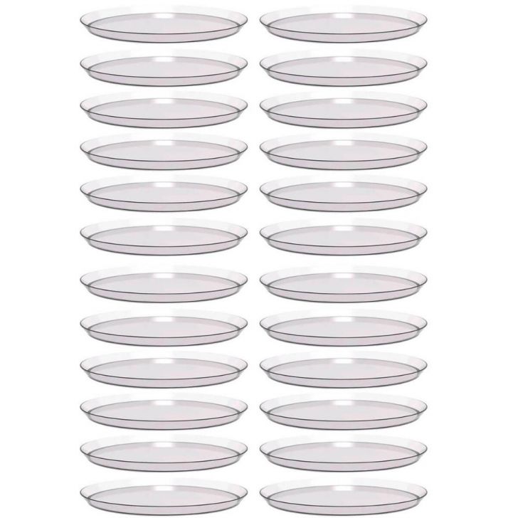Kit 24 Bandejas Redondas 34cm Poliestireno Doce Salgado Buffet Incolor Crippa Glassy