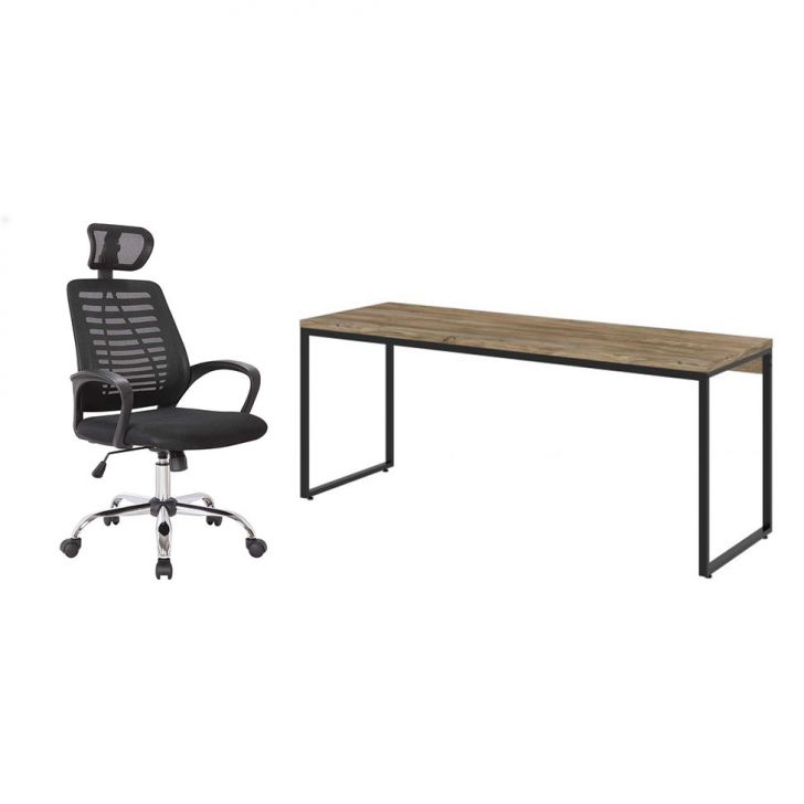 Conjunto de Mesa Studio Carvalho 180 cm com Cadeira de Escritório Diretor Giratória Light Preta