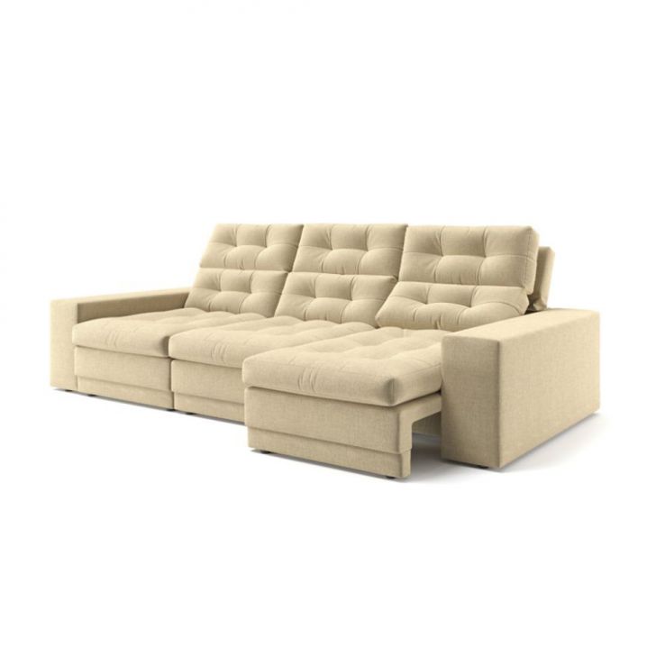 Sofá 3 Lugares Retrátil E Reclinável Baden Linho Bege 230 Cm