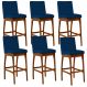 Kit 06 Banquetas Altas Para Cozinha Sala de Jantar Fixa Mila B04 Suede Azul Marinho - Lyam Decor