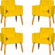 Kit 4 Poltronas Decorativas Para Sala, Manicure, Quarto, Nina Suede Amarelo Pé Castanho - Clique E Decore