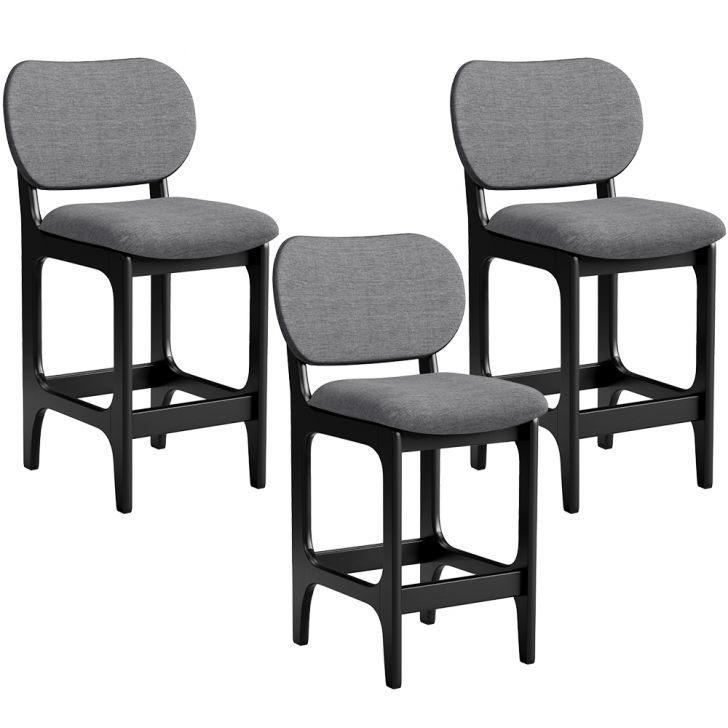 Kit 03 Banquetas Baixa Bar Cozinha E Sala De Jantar Fixa Betta L02 Preto Linho Cinza Escuro - Lyam Decor