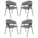 Conjunto 4 Cadeiras Veneza Couro Cinza Metal Preto