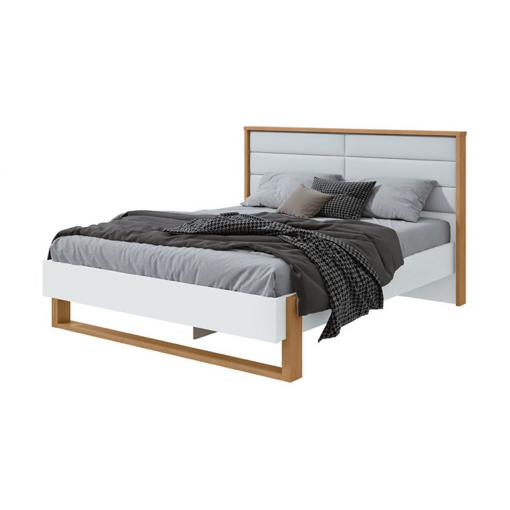 Cama Queen Freetown Revestimento Sintético Amêndoa e Branca