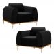 Kit 2 Poltronas Decorativas Sala de Estar Base de Madeira Euro Veludo Preto G15 - Gran Belo