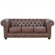 Sofá 3 Lugares Sala de Estar 235cm Chesterfield Pés Madeira Couro Tabaco G40 - Gran Belo